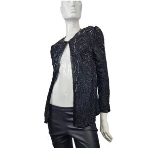 Adriana Papell Evening Vintage Beaded Sequin Silk Jacket Black Size S
